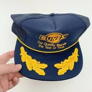 VINTAGE Sunex Ornate Blue Yellow Mesh Snapback Trucker Hat Cap